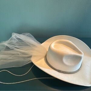 Anthropologie White Hat with Silver Accents
